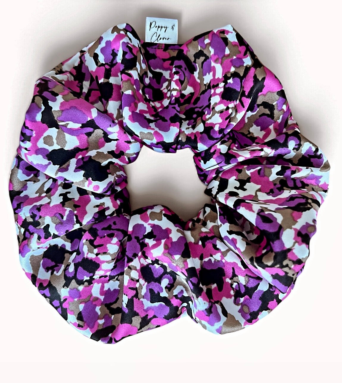 Pink Camo Satin Scrunchie