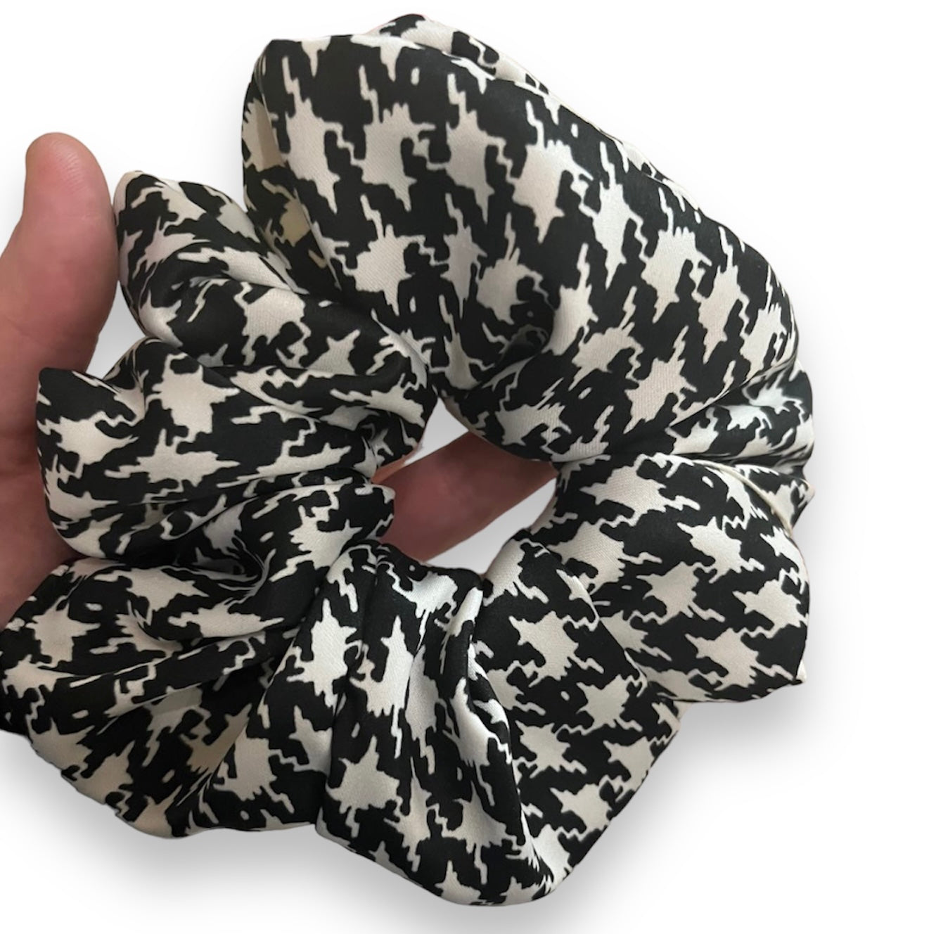 Classic Houndstooth Satin Scrunchie