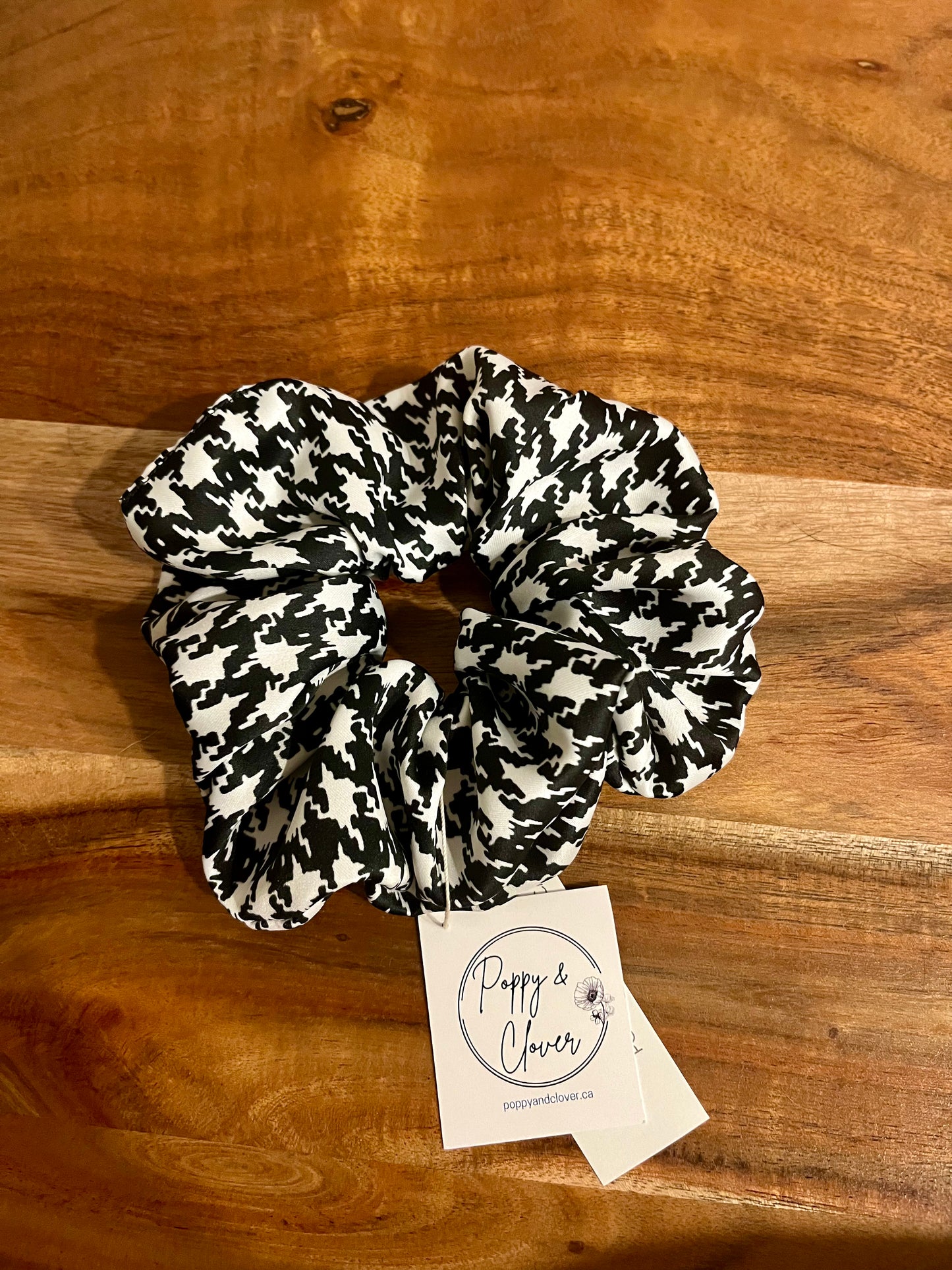 Classic Houndstooth Satin Scrunchie