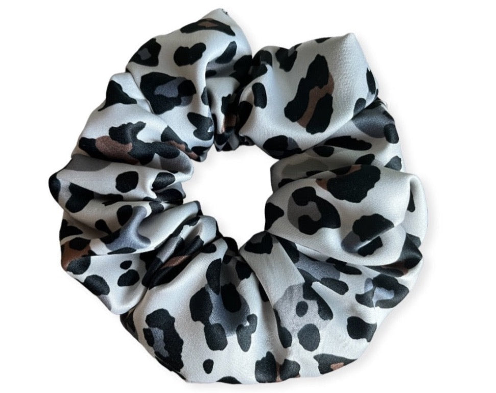 Slate Leopard Satin Scrunchie