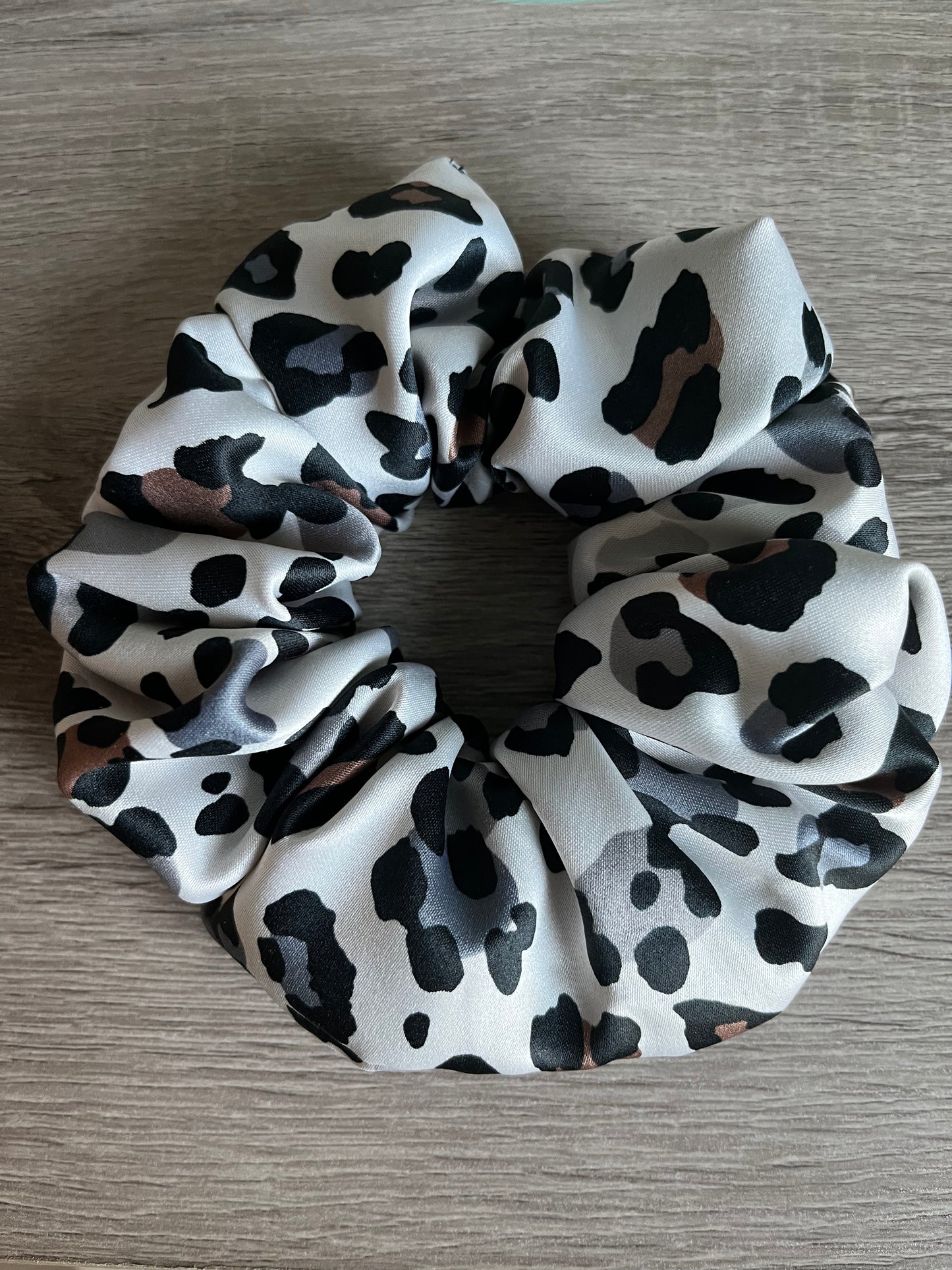 Slate Leopard Satin Scrunchie