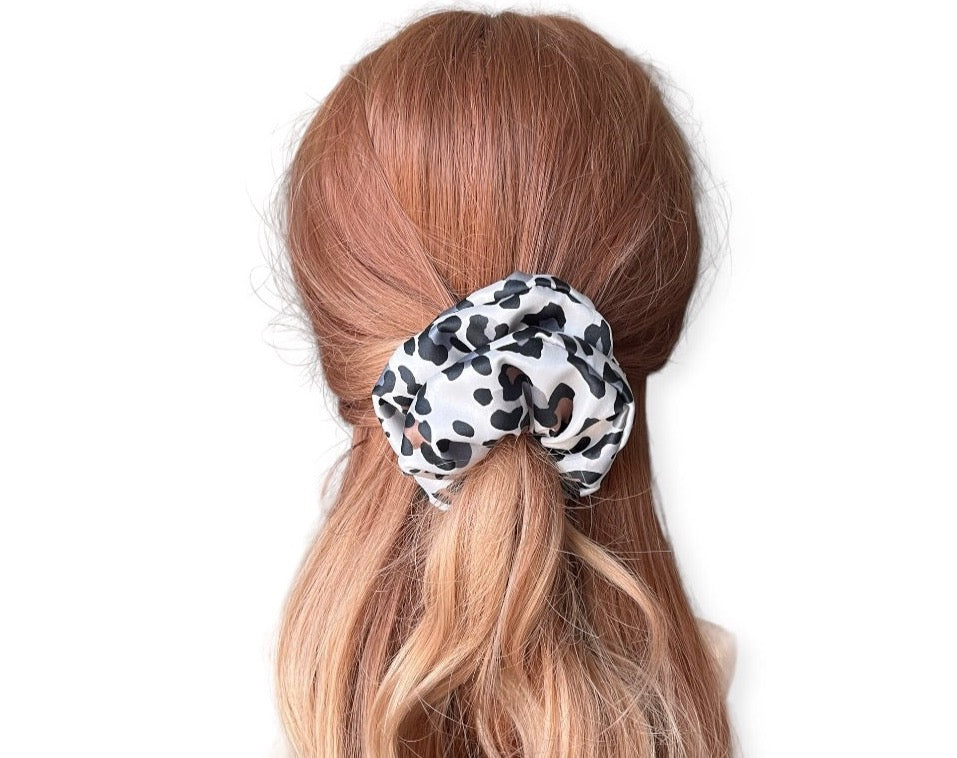 Slate Leopard Satin Scrunchie